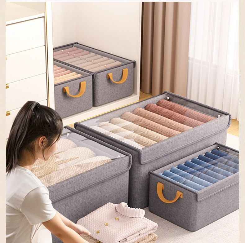 Collapsible Clothing Organizer Folding Clothes Storage Basket with Cover Metal Frame Underwear Storage Home Organization Drawer