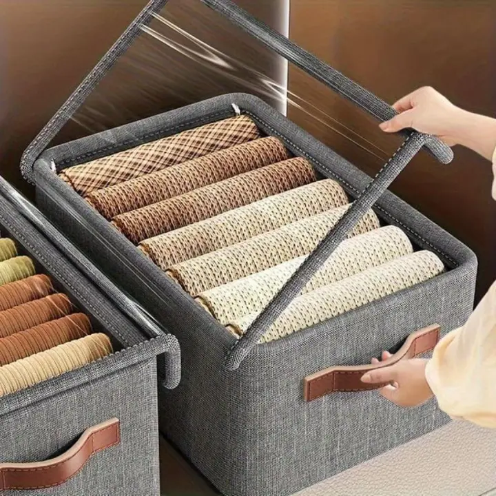 Collapsible Clothing Organizer Folding Clothes Storage Basket with Cover Metal Frame Underwear Storage Home Organization Drawer