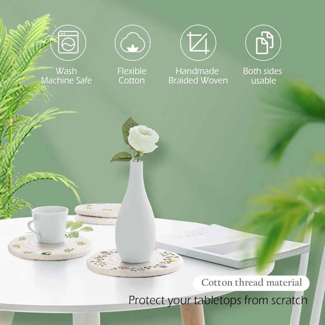 2pcs Insulation Placemats Heat-Resistant Dining Table Mats Floral Pattern Kitchen Bowl Pads Round Place Mats For Home