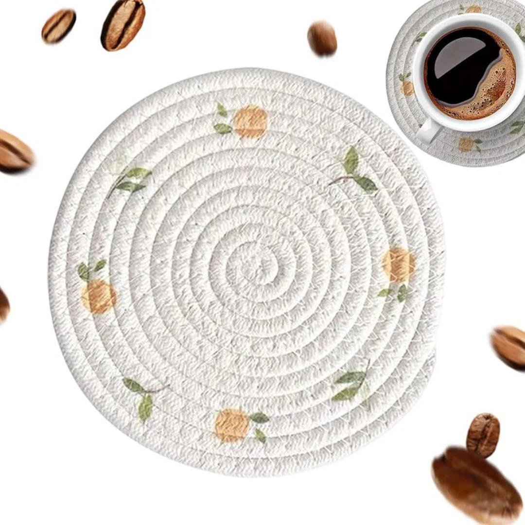 2pcs Insulation Placemats Heat-Resistant Dining Table Mats Floral Pattern Kitchen Bowl Pads Round Place Mats For Home