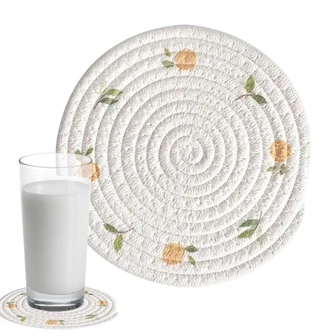 2pcs Insulation Placemats Heat-Resistant Dining Table Mats Floral Pattern Kitchen Bowl Pads Round Place Mats For Home
