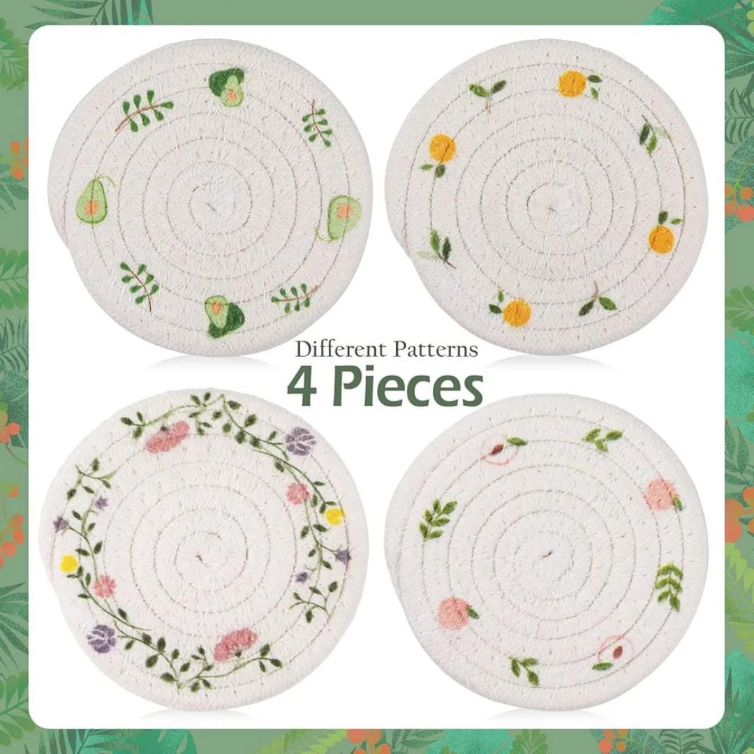 2pcs Insulation Placemats Heat-Resistant Dining Table Mats Floral Pattern Kitchen Bowl Pads Round Place Mats For Home
