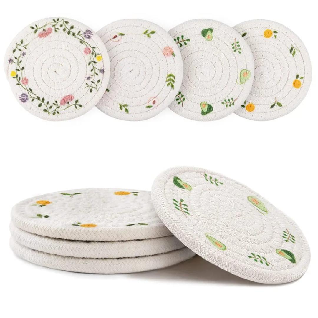 2pcs Insulation Placemats Heat-Resistant Dining Table Mats Floral Pattern Kitchen Bowl Pads Round Place Mats For Home