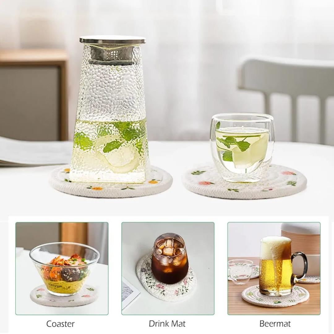 2pcs Insulation Placemats Heat-Resistant Dining Table Mats Floral Pattern Kitchen Bowl Pads Round Place Mats For Home