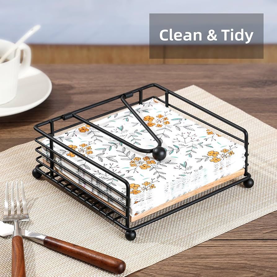 Luxury Metallic litchen Serviette holder with Bamboo place on/Napkin holder with the size of 18cmx18cmx6.8cm