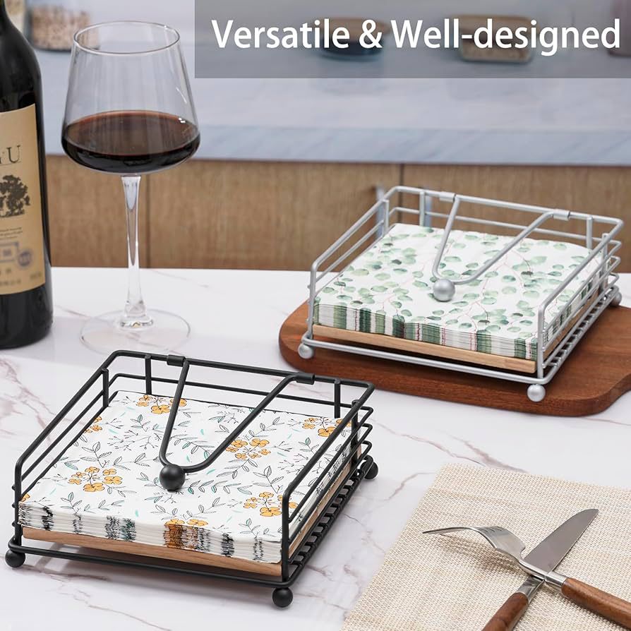 Luxury Metallic litchen Serviette holder with Bamboo place on/Napkin holder with the size of 18cmx18cmx6.8cm