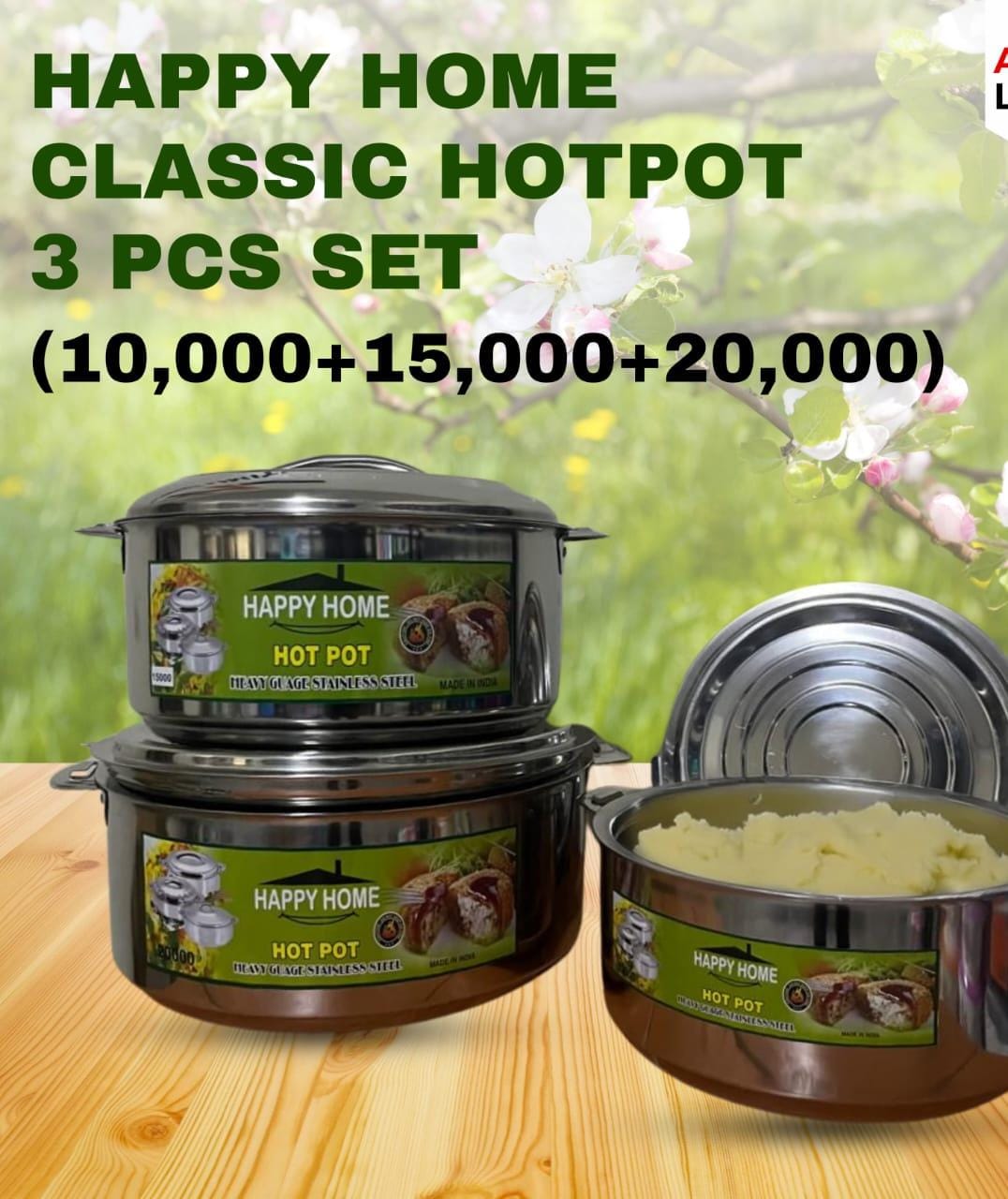 HOTPOTS. Hotpot set of 3 big happy home Heavy Guage Hot Pots Serving Dishes Stainless Steel BIG ENOUGH TO CATER ALL YOUR SERVING NEEDS DURING EVENTS