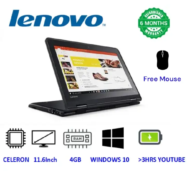 Refurbished Lenovo Thinkpad Yoga 11e Touchscreen x360 Intel Celeron 4GB 128GB SSD 11.6'' inch  Lenovo Refurbished laptop Notebook Computer with Free Mouse