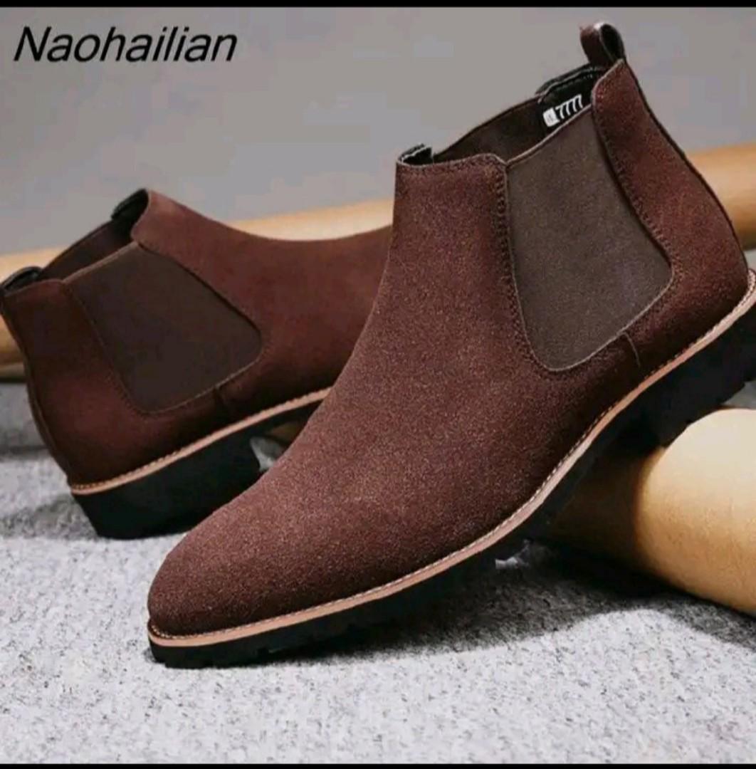 🔥🔥🔥Fashion Men Chelsea Boots Pointed Leather Formal Business Shoes Slip-on Martin Ankle Boots Oxford🔥🔥