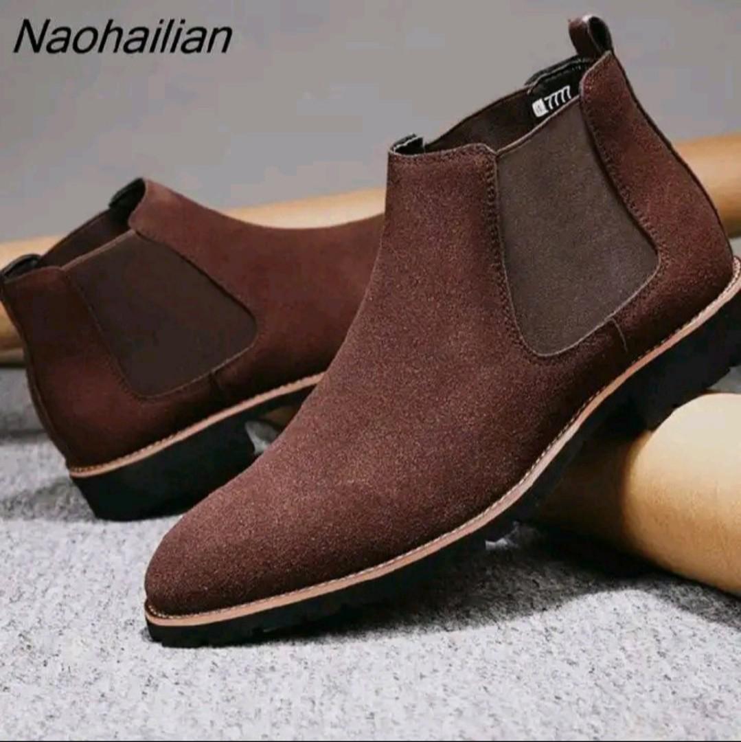 🔥🔥🔥Fashion Men Chelsea Boots Pointed Leather Formal Business Shoes Slip-on Martin Ankle Boots Oxford🔥🔥