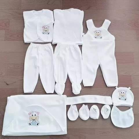 11 Pieces Unisex New Born Baby Receiving set; white