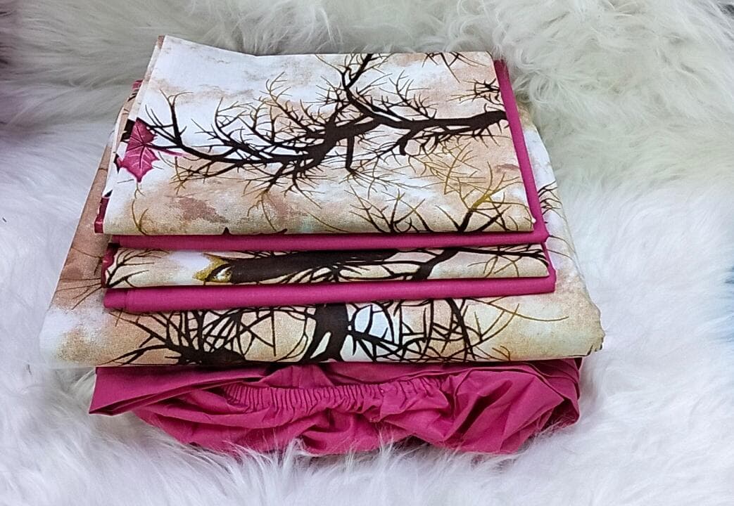 6*7 6 PC Mix and Match Bedsheets. 1 pc pattern bedsheet, 1 pc plain fitted bedsheet and 4 pcs pillow cases.