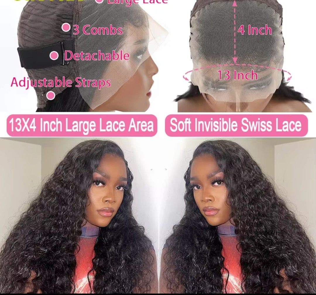 Deep wave water curl  Lace frontal human hair wigs brazilian remy hair curly human hair for women