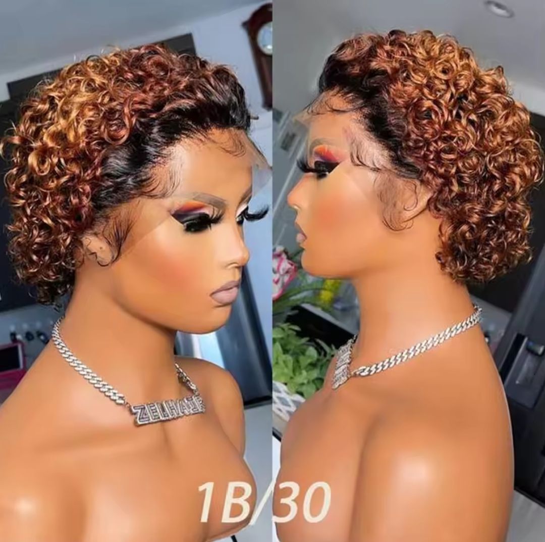 1B/30 short curly human hair wig, water curl human hair wig, 1B/30 curl human hair wig