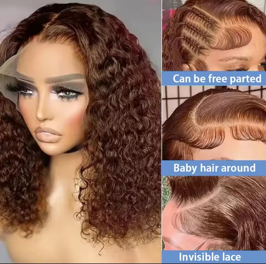 Chocolate dark brown curly human hair wig, Deep wave curly human hair wig, water curl human hair wig