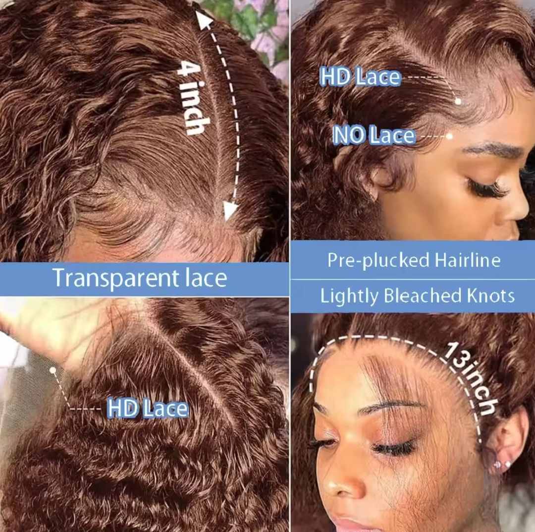Chocolate dark brown curly human hair wig, Deep wave curly human hair wig, water curl human hair wig