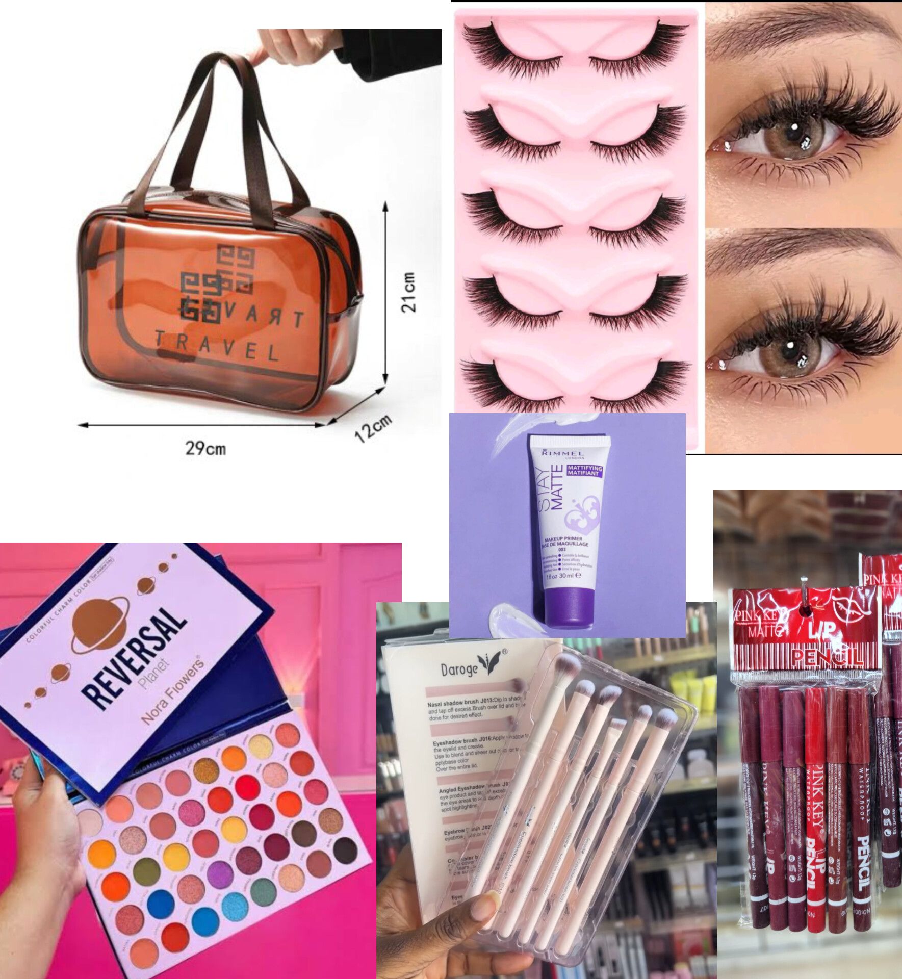 All-in-one Makeup combo set kit - 40 Eyeshadow palette,  5pcs Eyelashes, Lip liner pack, Makeup brushes, primer, Makeup bag