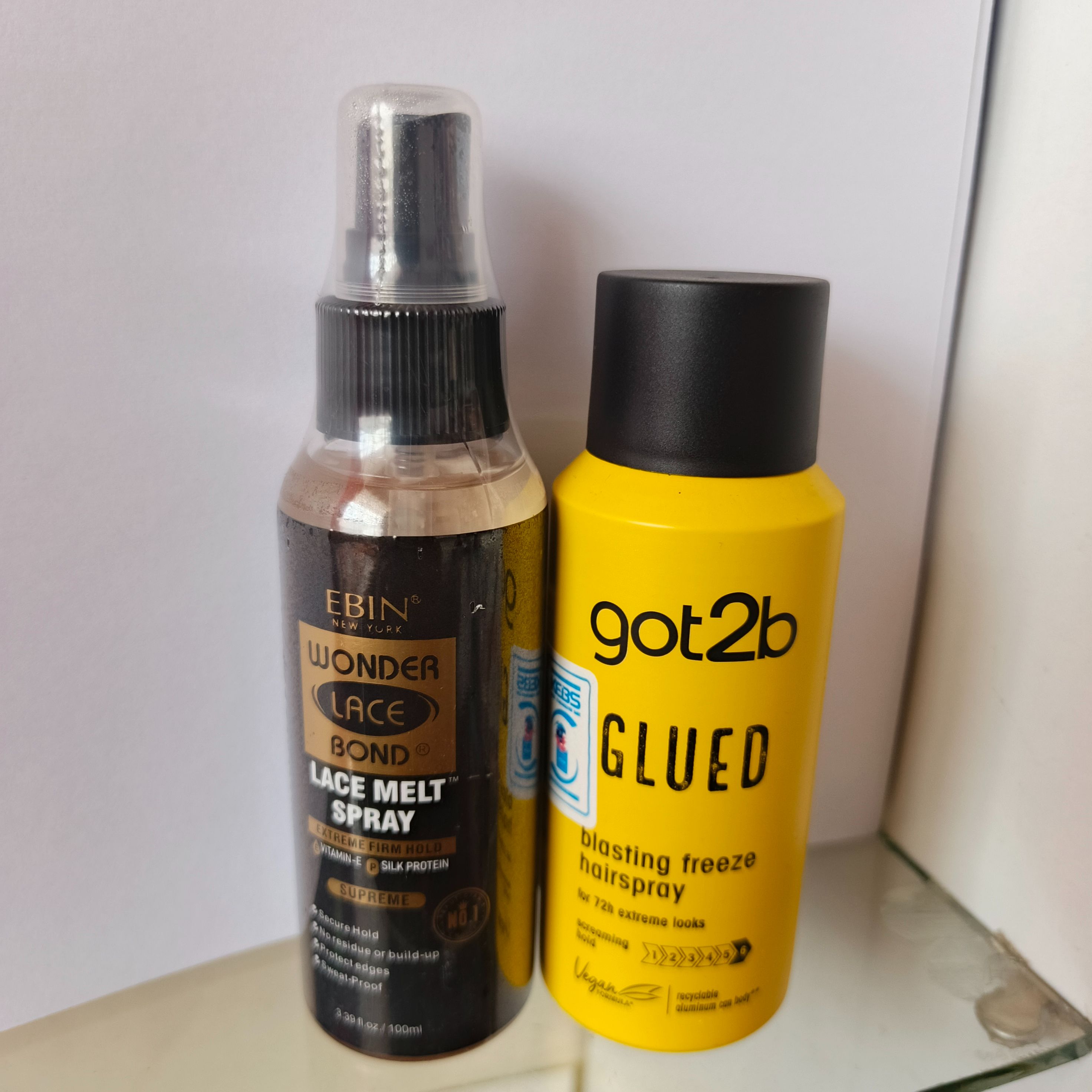 Got2B glue blasting freeze hairspray + Ebin Lace melting spray