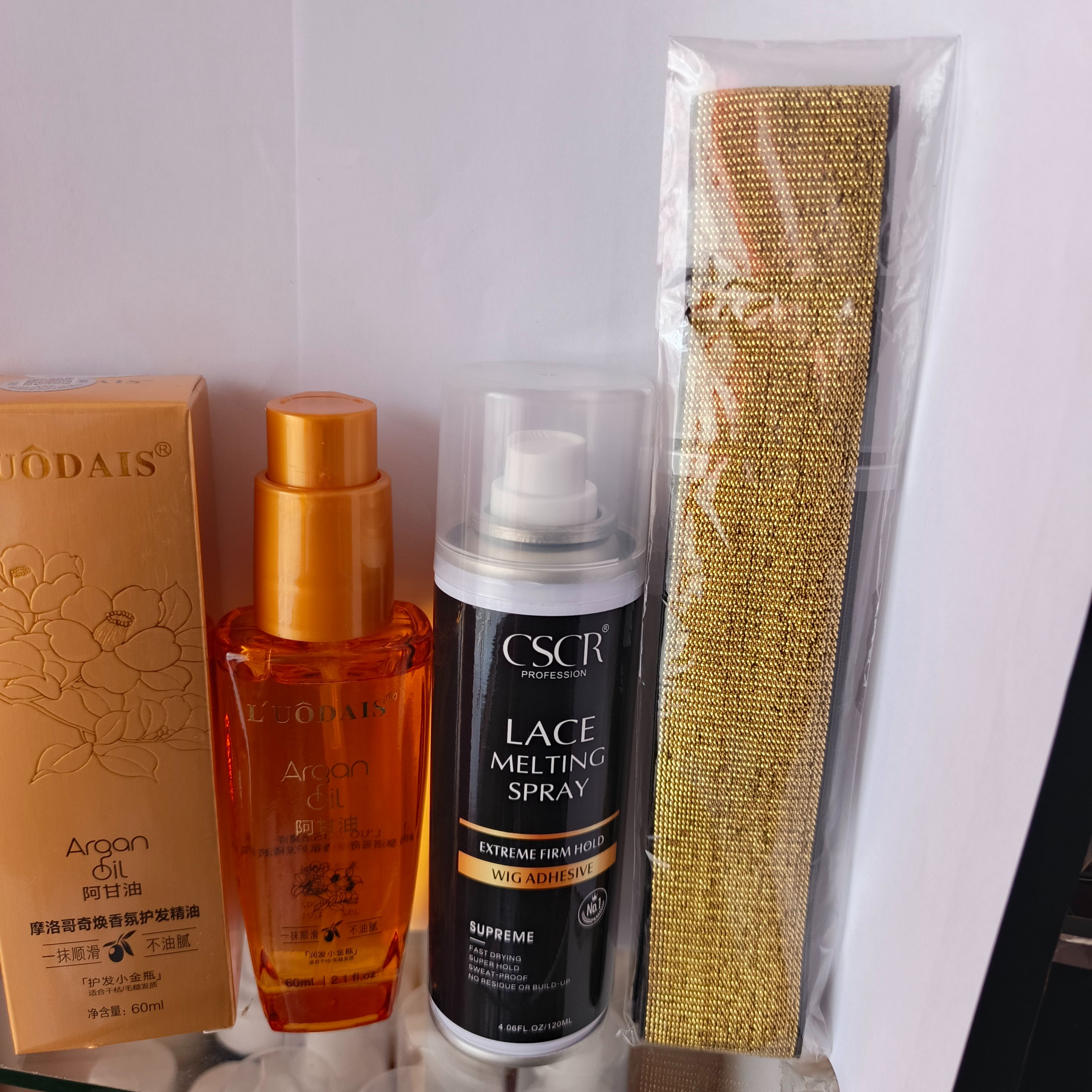 CSCR Lace melting Spray Lace Firm Hold wig adhesive + FREE Argan oil + Lace Band