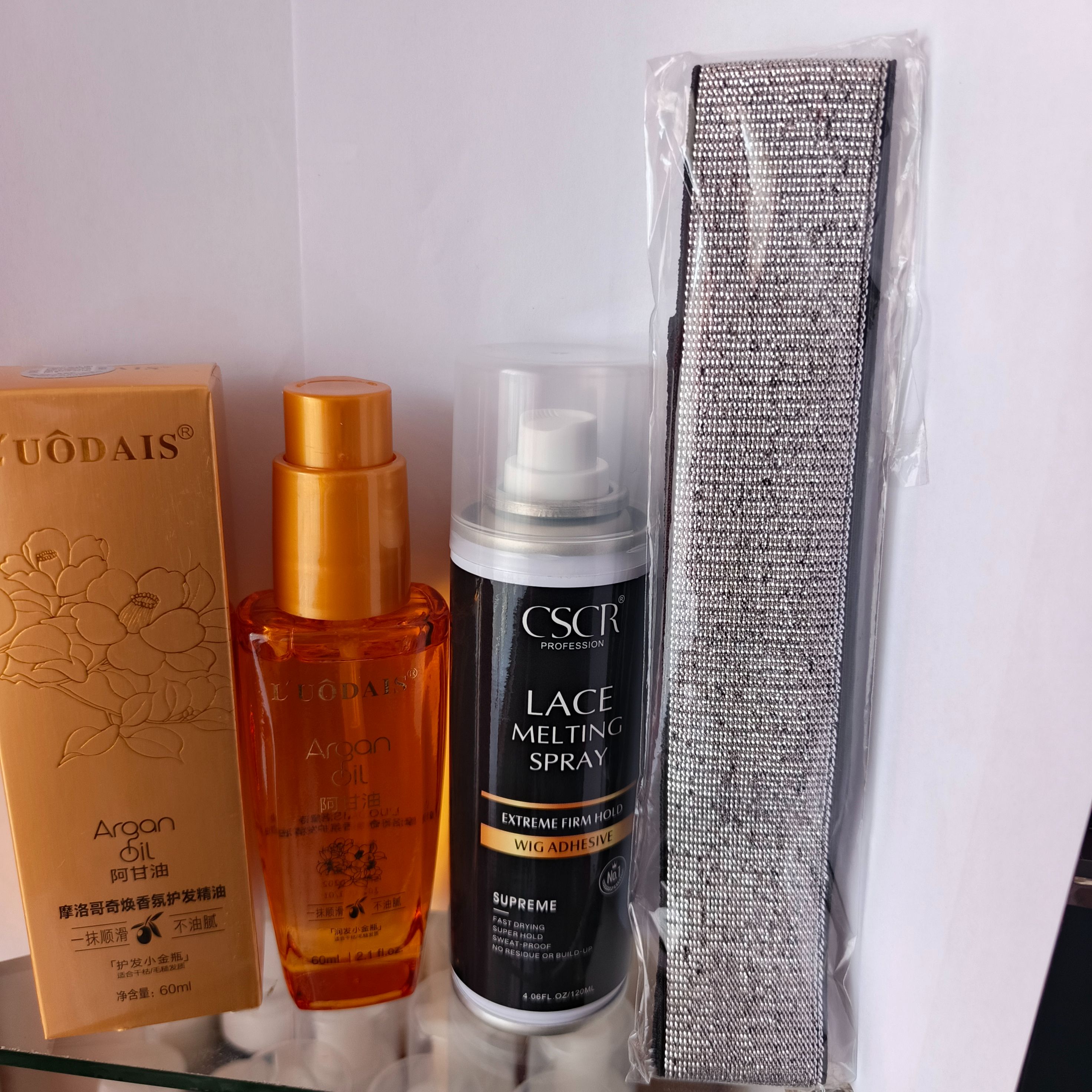 CSCR Lace melting Spray Lace Firm Hold wig adhesive + FREE Argan oil + Lace Band