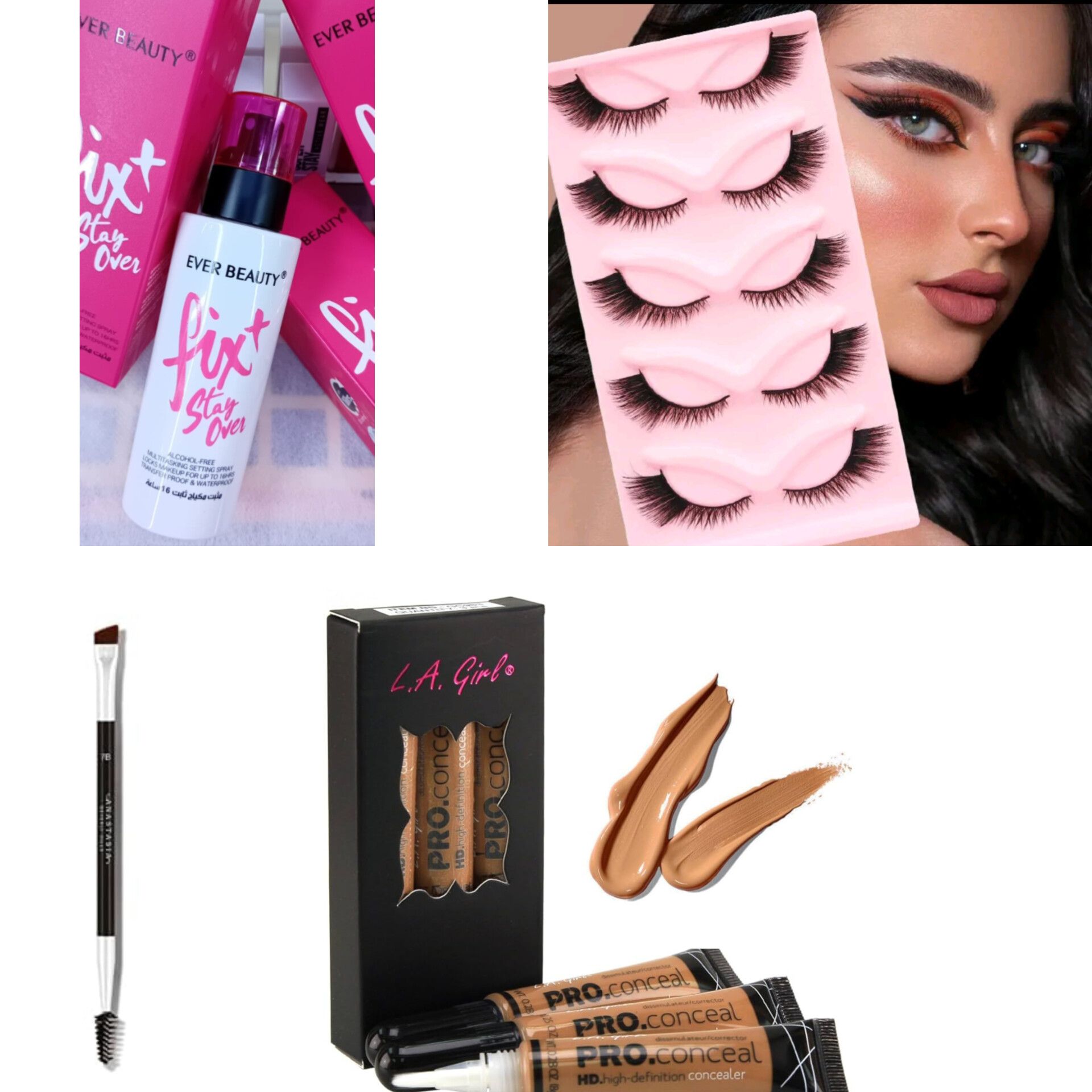 Makeup kit SET ---- Fix-it stay over setting Spray, 5pcs Eyelashes, Eyebrow Brush, 3pcs Concealer +  FREE 🎁Gifts BAG
