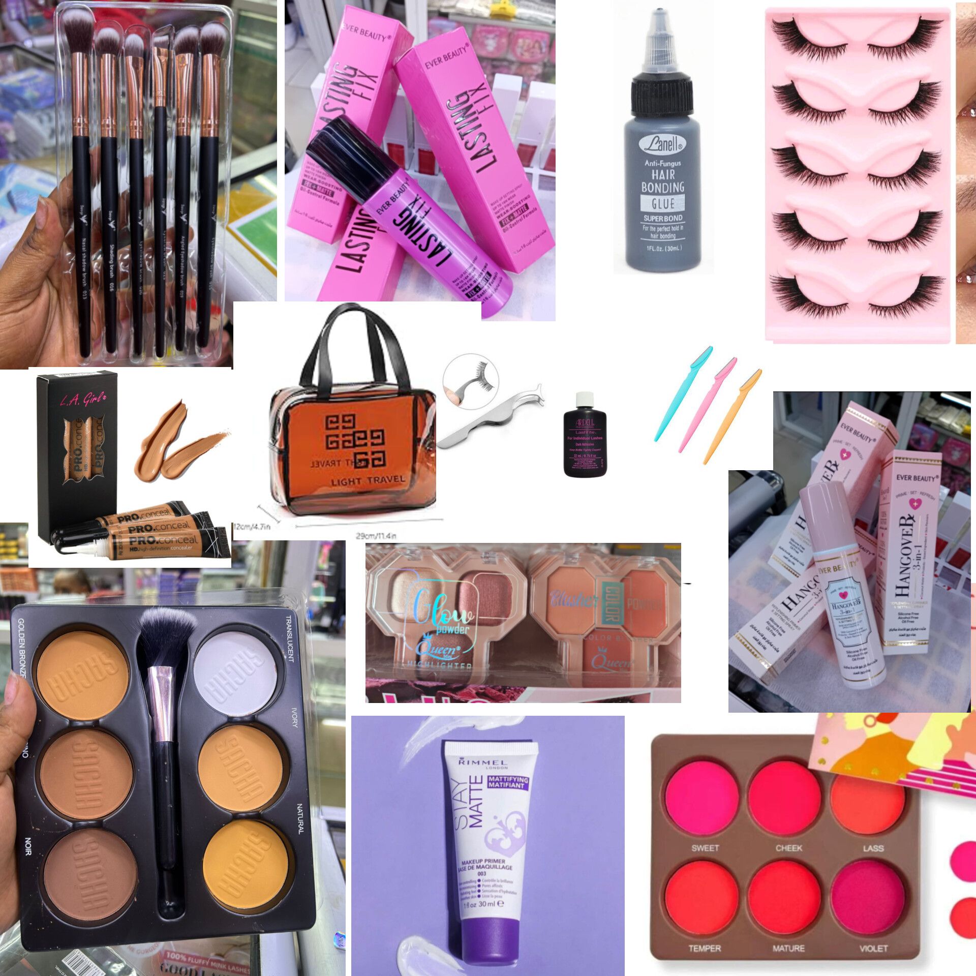 Professional Full Gift set women Makeup kit include - Makeup brushes, Lasting Fix, Lash glue, 5pcs Eyelashes, 3pcs Concealer, Lash applicator, trimmer, primer, Highlighter, Bush, Contour palette,