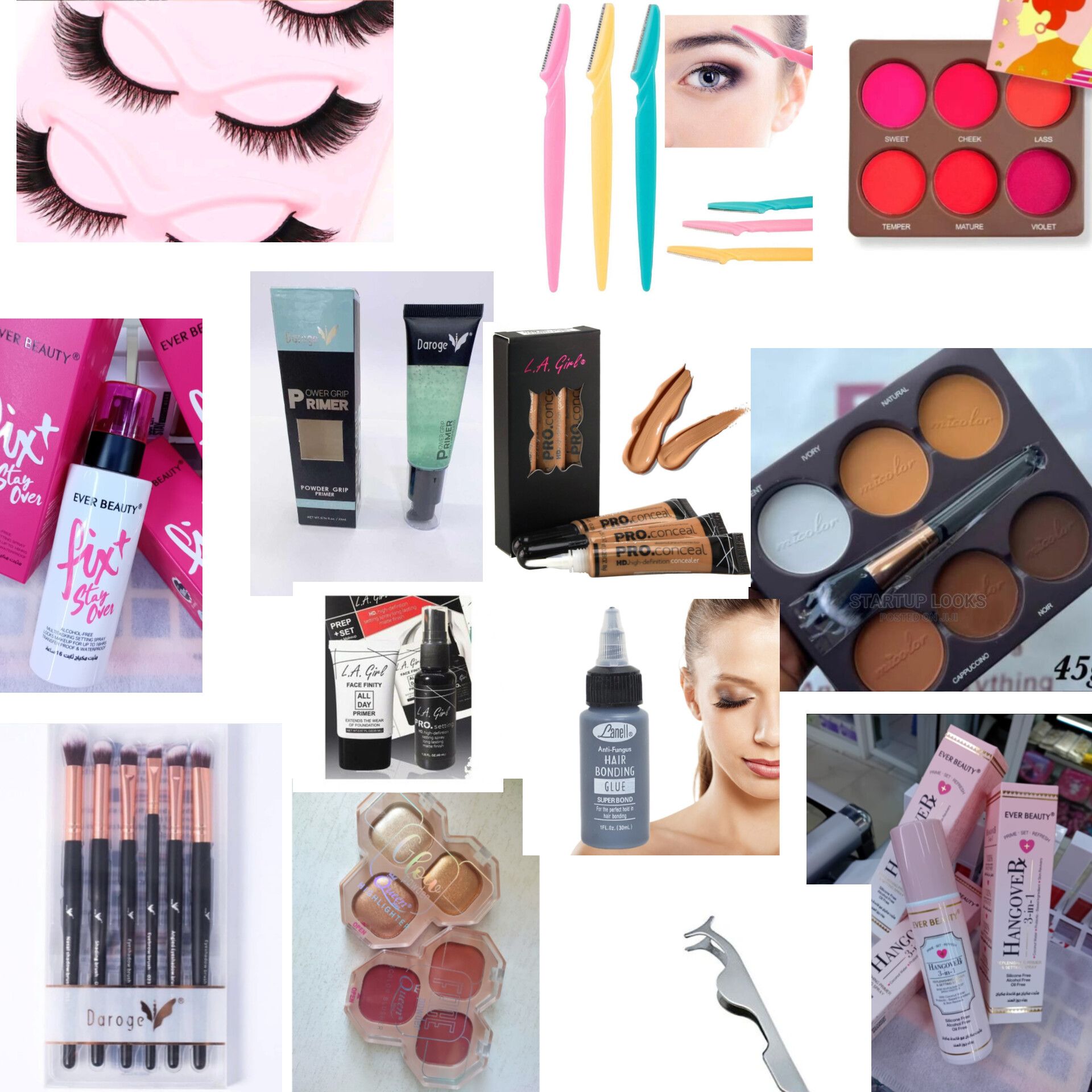 Women Gifts SET makeup kit SET - 5pcs Eyelashes, Eyebrow trimmer, Blush palette, Fix -it setting spray, primer matte, 3pcs Concealer, Contour palette, primer, setting spray, Lash glue, Makeup brushes