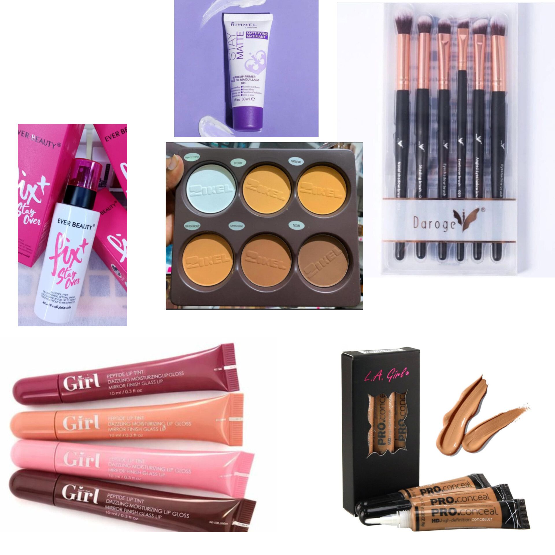 Women Makeup kit SET - Makeup primer, makeup setting spray, contour palette, makeup brushes, 4pcs Lip gloss, 3pcs concealer, mascara, Eyeliner