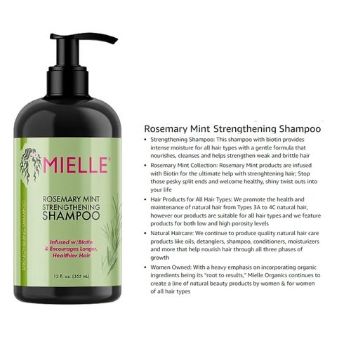 Mielle Organics Rosemary Mint Strengthening Shampoo- Infused with Biotin & Encourages Hair Growth - 355ml