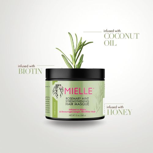 Mielle Organics Rosemary Mint Strengthening Hair Masque, Essential Oil & Biotin Deep Treatment -340g