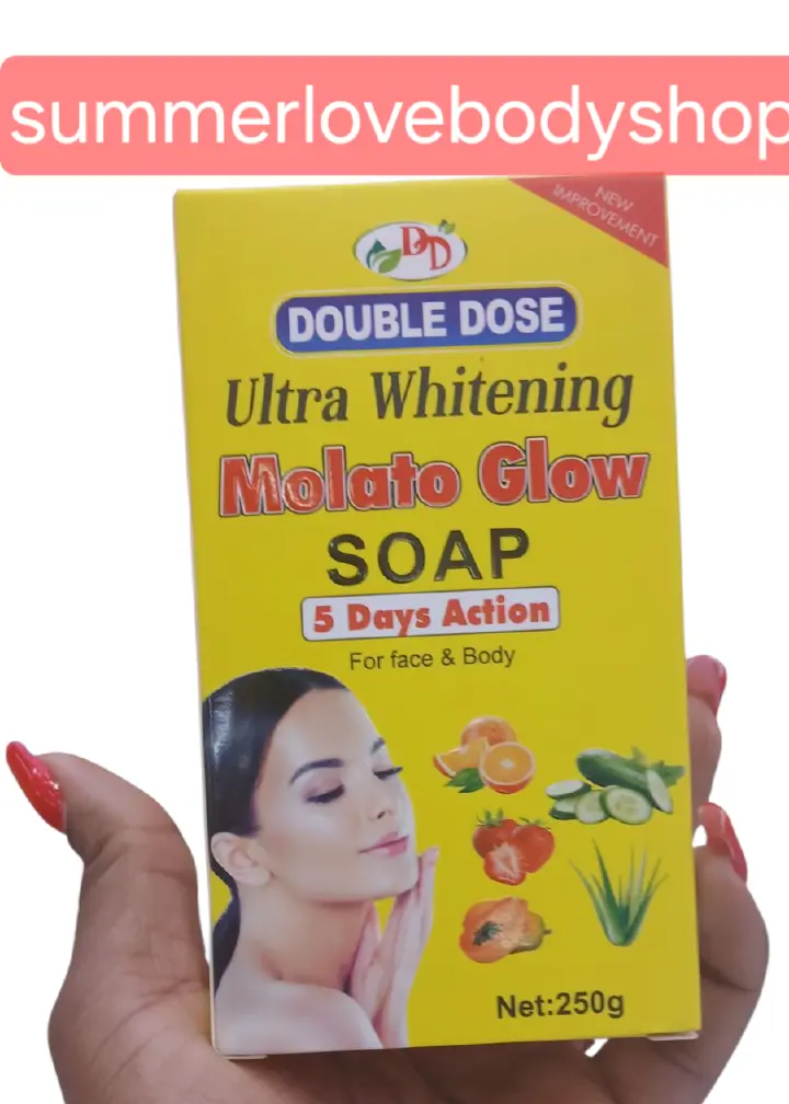 Molato Glow Double Dose Ultra Whitening 5 Days Action Face And Body Soap For Moisturizing, Brightening - clears aches, pigmentations, stretch marks, sunburn pimples, & any skin blemishes - 250g