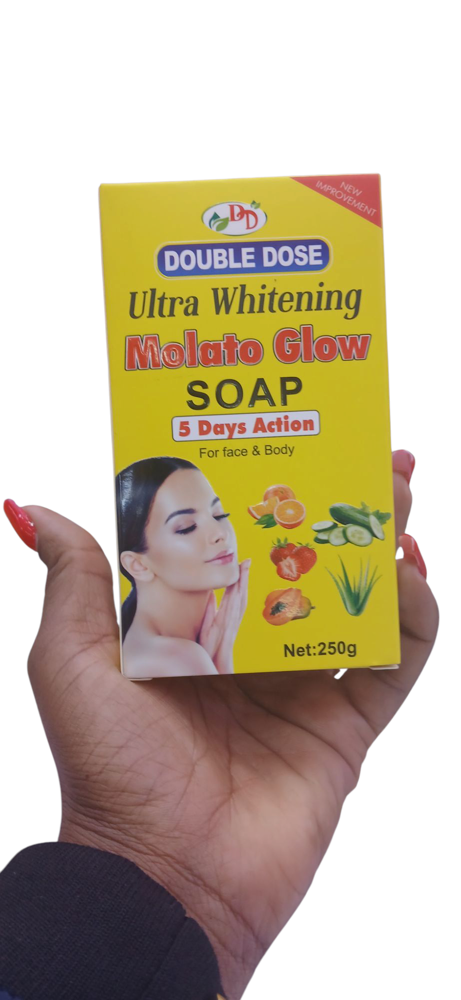 Molato Glow Double Dose Ultra Whitening 5 Days Action Face And Body Soap For Moisturizing, Brightening - clears aches, pigmentations, stretch marks, sunburn pimples, & any skin blemishes - 250g