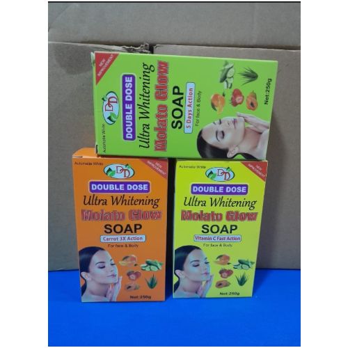 Molato Glow Double Dose Ultra Whitening 5 Days Action Face And Body Soap For Moisturizing, Brightening - clears aches, pigmentations, stretch marks, sunburn pimples, & any skin blemishes - 250g