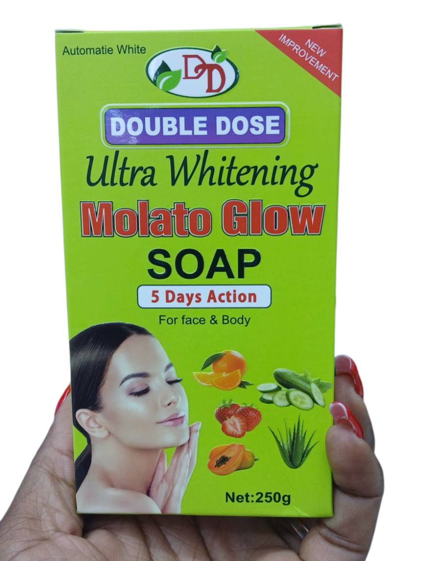 Molato Glow Double Dose Ultra Whitening 5 Days Action Face And Body Soap For Moisturizing, Brightening - clears aches, pigmentations, stretch marks, sunburn pimples, & any skin blemishes - 250g