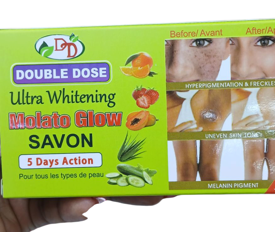 Molato Glow Double Dose Ultra Whitening 5 Days Action Face And Body Soap For Moisturizing, Brightening - clears aches, pigmentations, stretch marks, sunburn pimples, & any skin blemishes - 250g