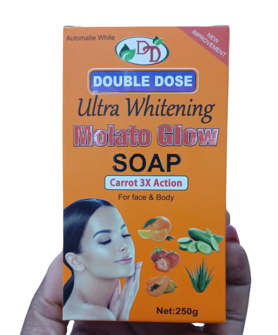 Molato Glow Double Dose Ultra Whitening 5 Days Action Face And Body Soap For Moisturizing, Brightening - clears aches, pigmentations, stretch marks, sunburn pimples, & any skin blemishes - 250g