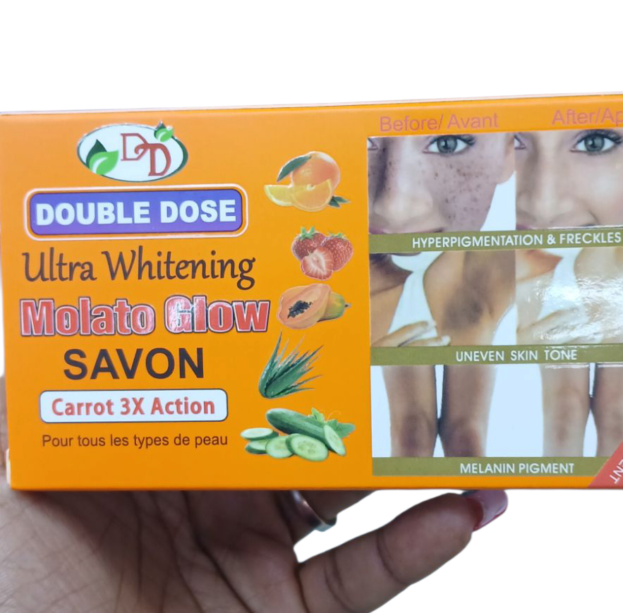 Molato Glow Double Dose Ultra Whitening 5 Days Action Face And Body Soap For Moisturizing, Brightening - clears aches, pigmentations, stretch marks, sunburn pimples, & any skin blemishes - 250g