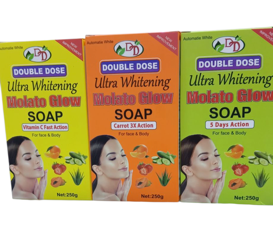 Molato Glow Double Dose Ultra Whitening 5 Days Action Face And Body Soap For Moisturizing, Brightening - clears aches, pigmentations, stretch marks, sunburn pimples, & any skin blemishes - 250g