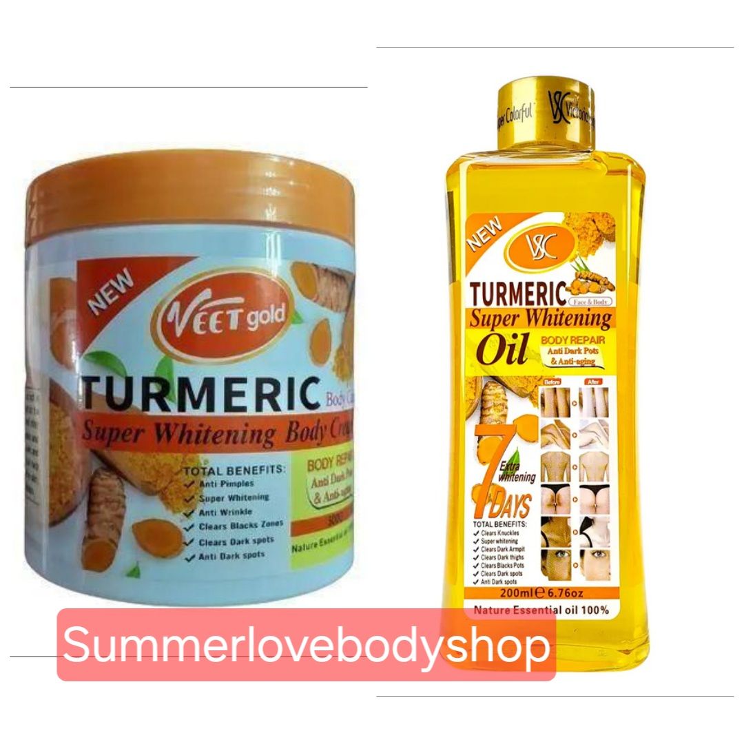 VEET GOLD Turmeric Body Cream + Oil (2 Pack) - Supper Whitening Oil + Cream - Clears Knuckles, Removes Dirt & Impurities Super Whitening, Clears Dark Thighs Anti Dark spots