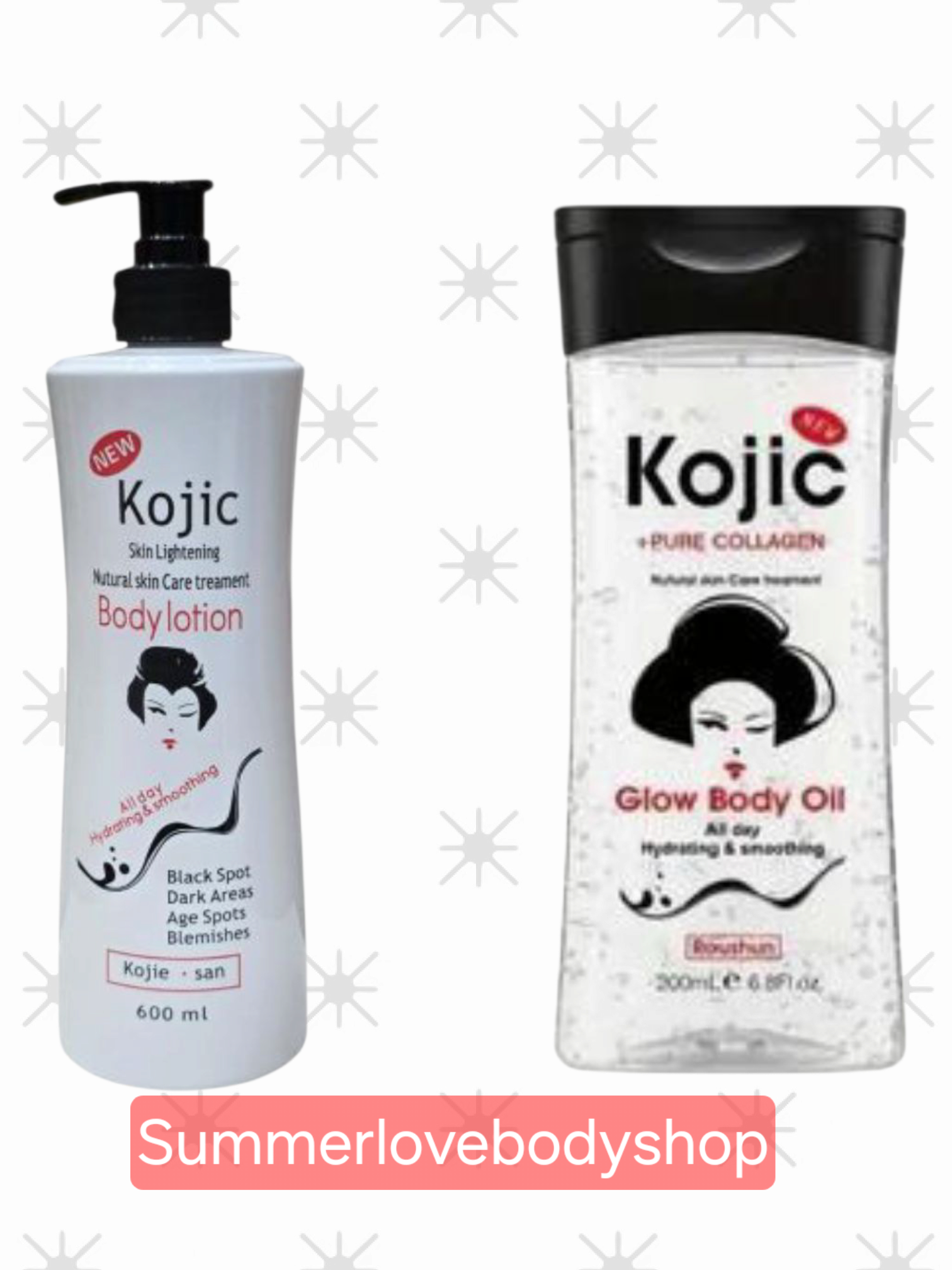 Kojic Pure Collagen Glow Body Oil + Lotion - All Day Hydrating, Smoothing & Skin Lightening -with Rosehip, Shea Butter & Vitamin E for Flawless Even Skin Tone