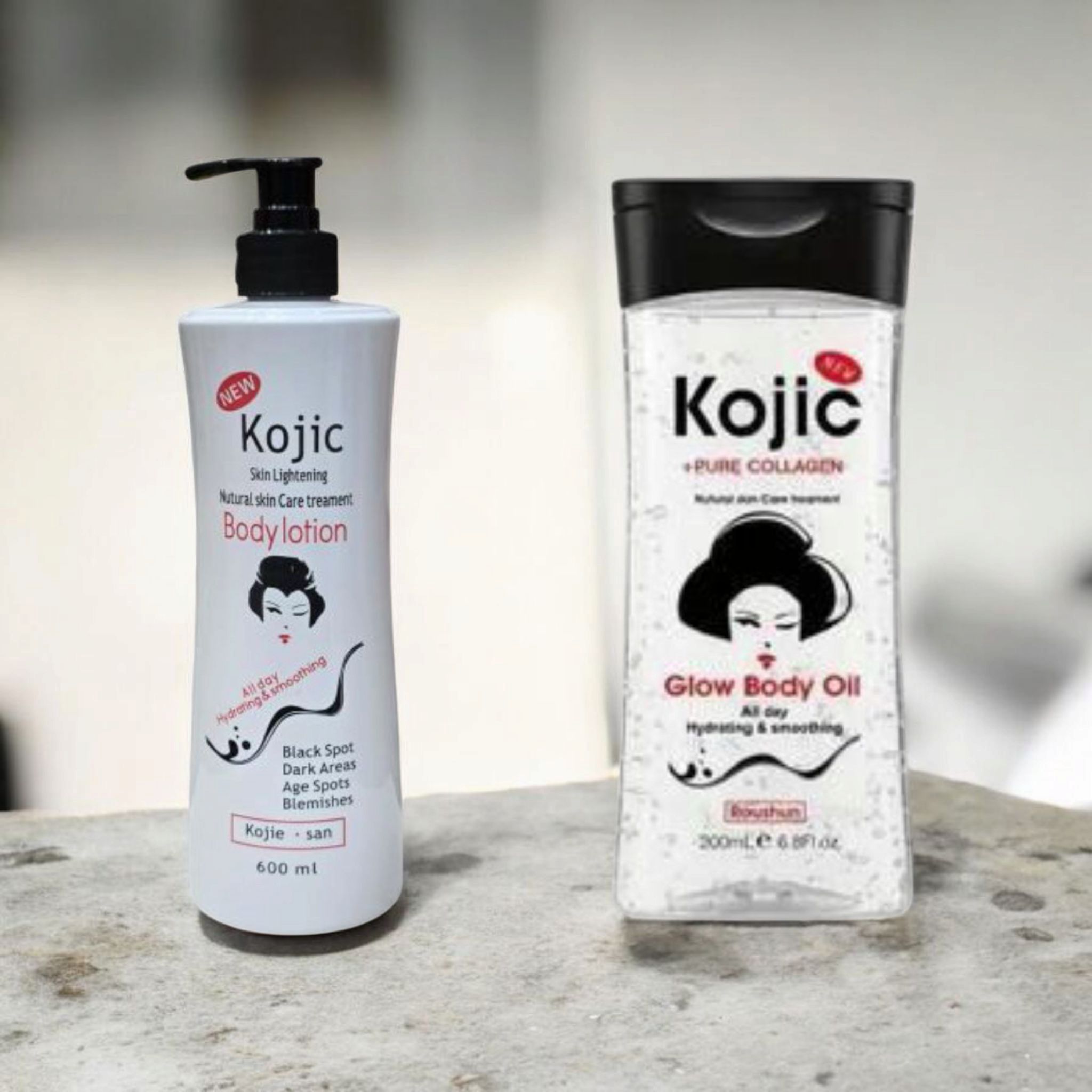 Kojic Pure Collagen Glow Body Oil + Lotion - All Day Hydrating, Smoothing & Skin Lightening -with Rosehip, Shea Butter & Vitamin E for Flawless Even Skin Tone