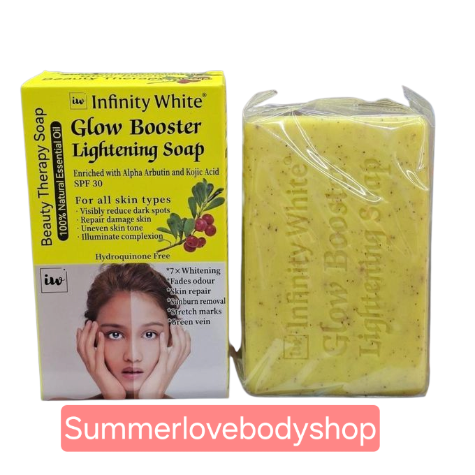 Glow Booster Lightening Soap - Enriched with Alpha Arbutin & Kojic Acid SPF 30 - Sunburn Removal, Stretch Marks, Green Vein, Skin Repair, Fades Odor