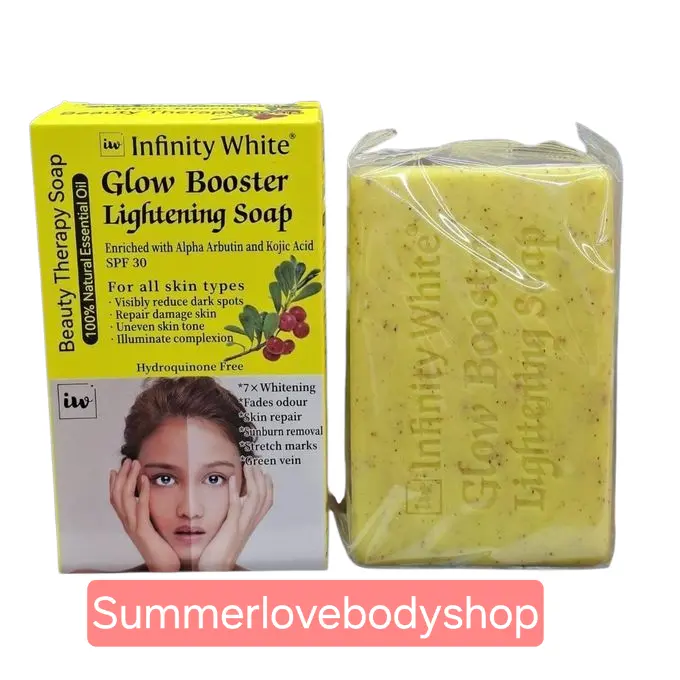Glow Booster Lightening Soap - Enriched with Alpha Arbutin & Kojic Acid SPF 30 - Sunburn Removal, Stretch Marks, Green Vein, Skin Repair, Fades Odor