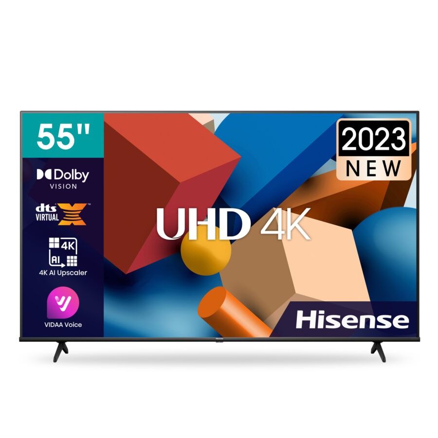 Hisense 55 Inch TV 4K UHD Smart Frameless 55A6N Dolby Vision, Game Mode PLUS with 60Hz VRR ALLM, Smooth Motion, AI Sports Mode, Vidaa OS with Freely, Youtube, Netflix and Disney+ & Now TV (2024 Model)
