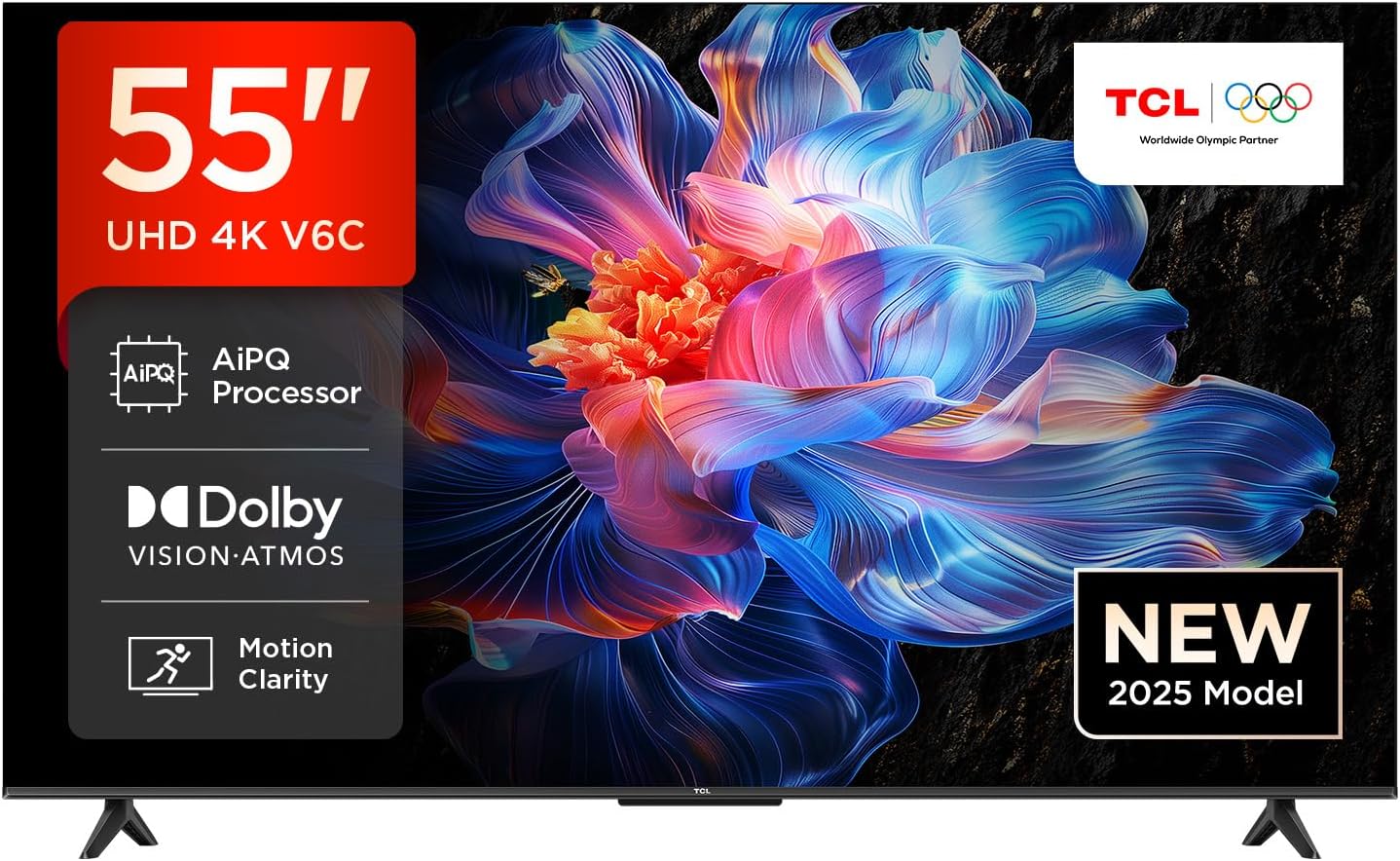 TCL 55V6C 55 Inch Smart 4K Ultra HD, HDR Google TV (2025)|  HVA Screen| AiPQ Processor| Hands-Free Google Assistant| Works with Alexa