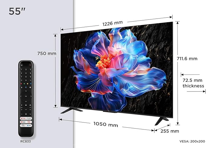 TCL 55V6C 55 Inch Smart 4K Ultra HD, HDR Google TV (2025)|  HVA Screen| AiPQ Processor| Hands-Free Google Assistant| Works with Alexa