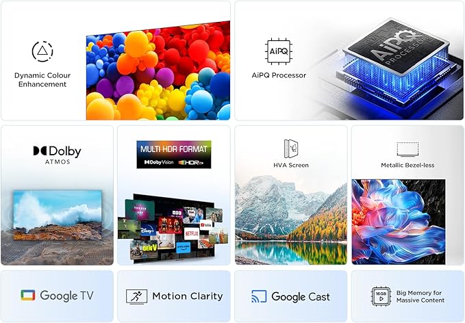 TCL 55V6C 55 Inch Smart 4K Ultra HD, HDR Google TV (2025)|  HVA Screen| AiPQ Processor| Hands-Free Google Assistant| Works with Alexa