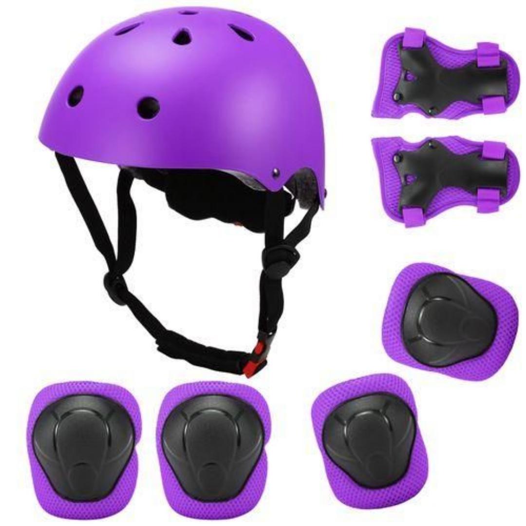 Kids helmet, elbow and Knee Padsand guards set 
included in the package -one helmet ,6pack guards  Red or purple