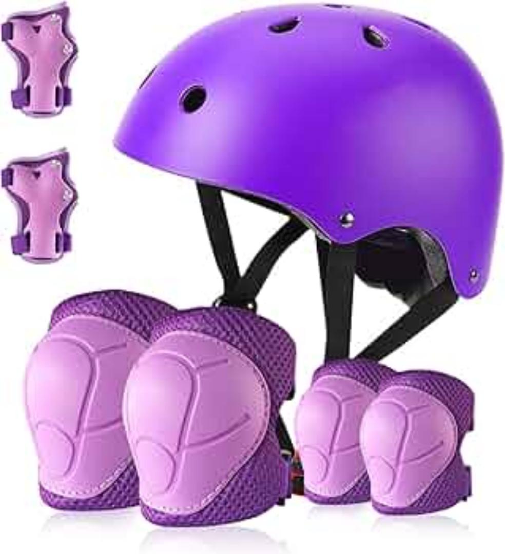 Kids helmet, elbow and Knee Padsand guards set 
included in the package -one helmet ,6pack guards  Red or purple
