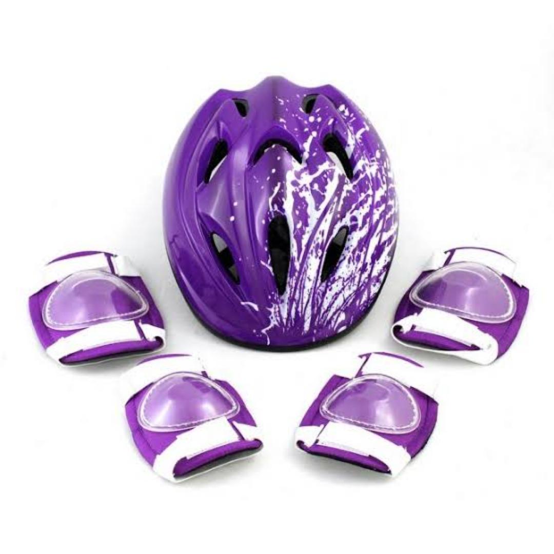 Kids helmet, elbow and Knee Padsand guards set 
included in the package -one helmet ,6pack guards  Red or purple
